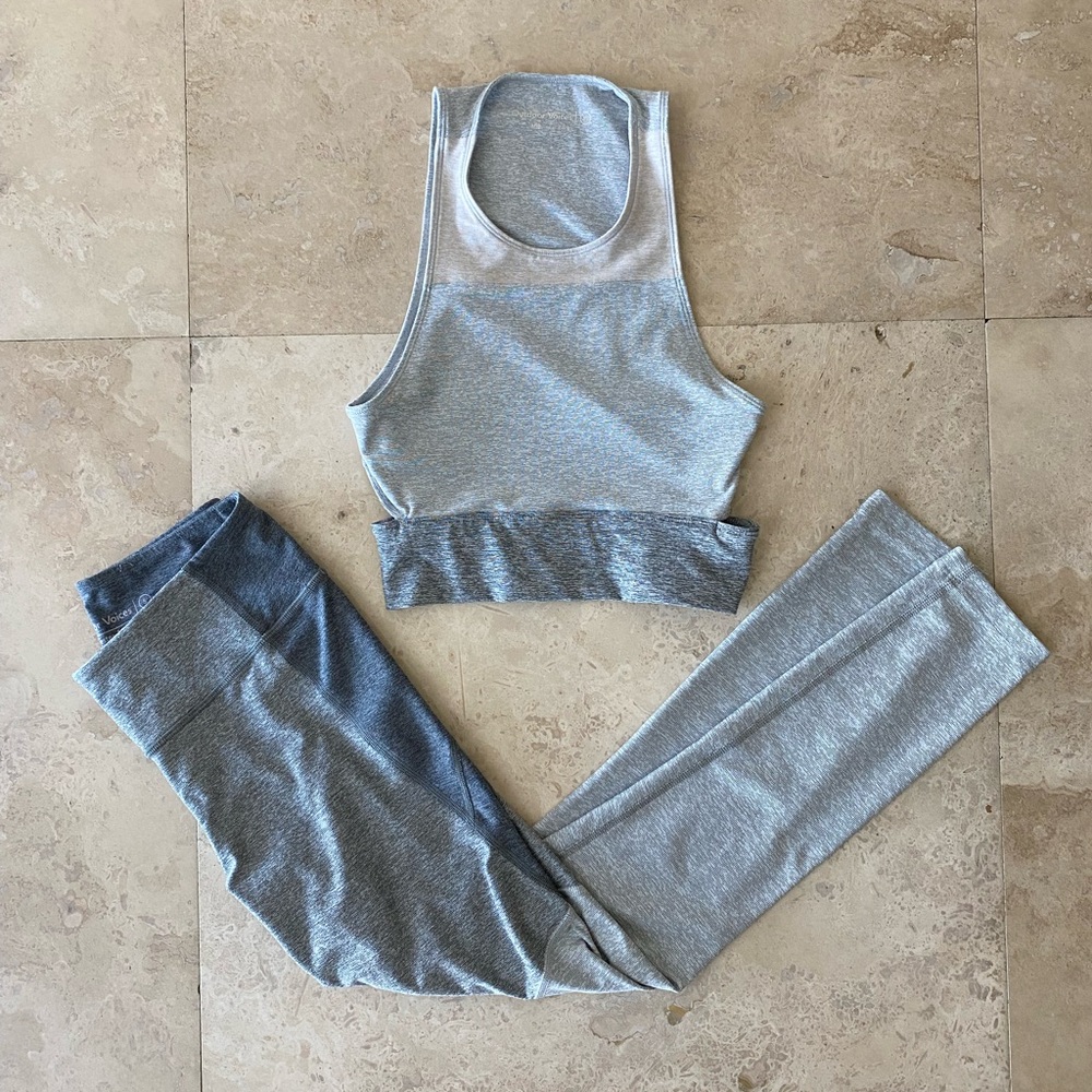 Outdoor Voices Gray Colorblock Workout Set (Crop Top and Cropped Leggings)